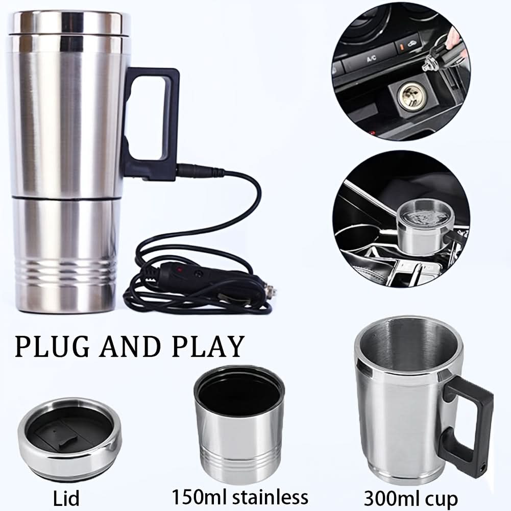 Stainless Steel Car Kettle – 12V Electric Heating Travel Mug for Coffee & Tea