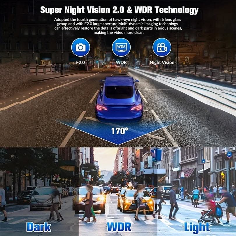 1080P  UHD Dash Cam with Front & Rear Coverage, Night Vision