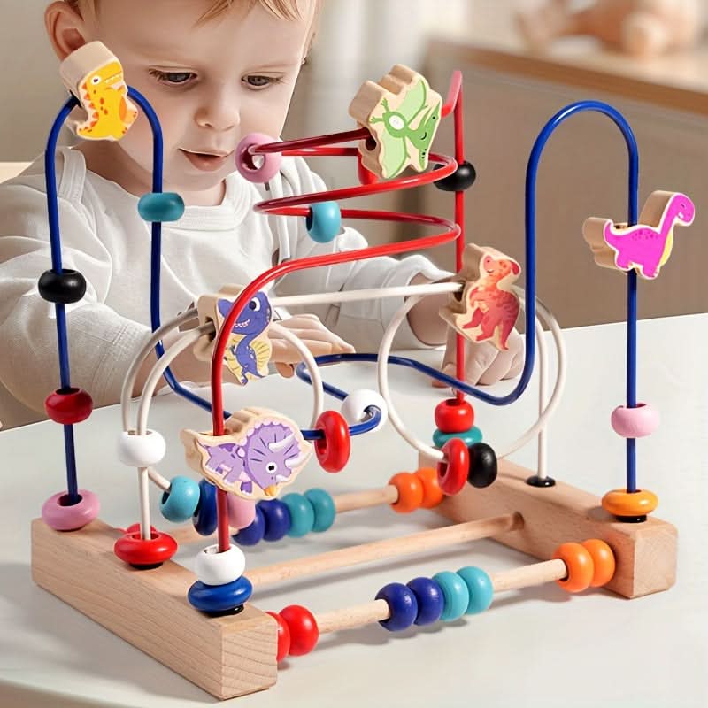 3-Track Wooden Dinosaur Bead Maze – Early Learning Puzzle for Infants