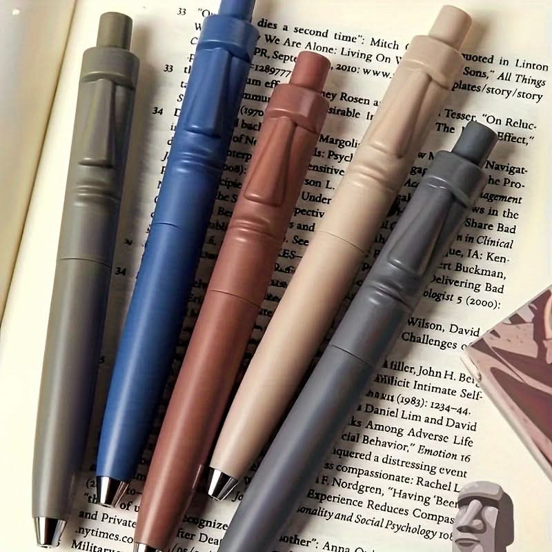 5-Pack Quick-Dry 0.5mm Gel Pens – Sleek Stone Statue Design