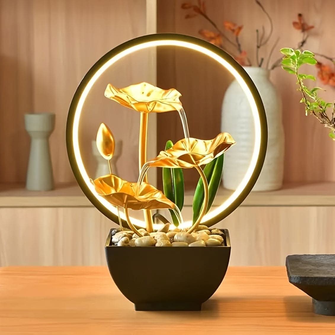 Mini USB Powered Tabletop Fountain - Natural Rocks, LED Lights & Soothing Sounds