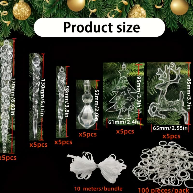 30pcs Christmas Tree Crystal Decorations – Transparent Acrylic Ornaments for Party Decor