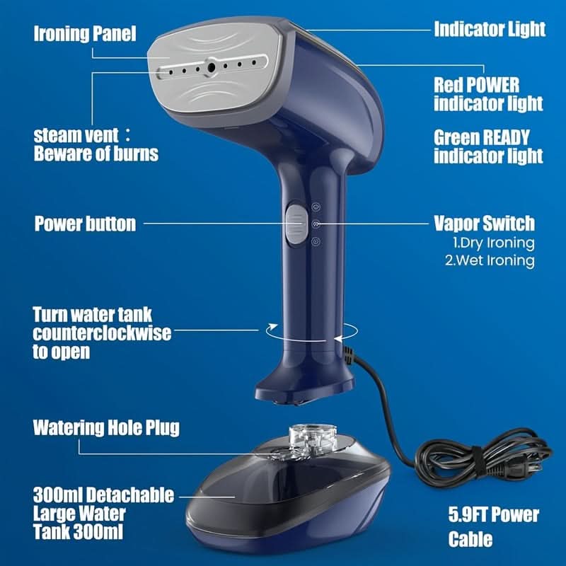 1200W 2-In-1 Steamer & Iron – Handheld Wrinkle Remover for Home & Travel