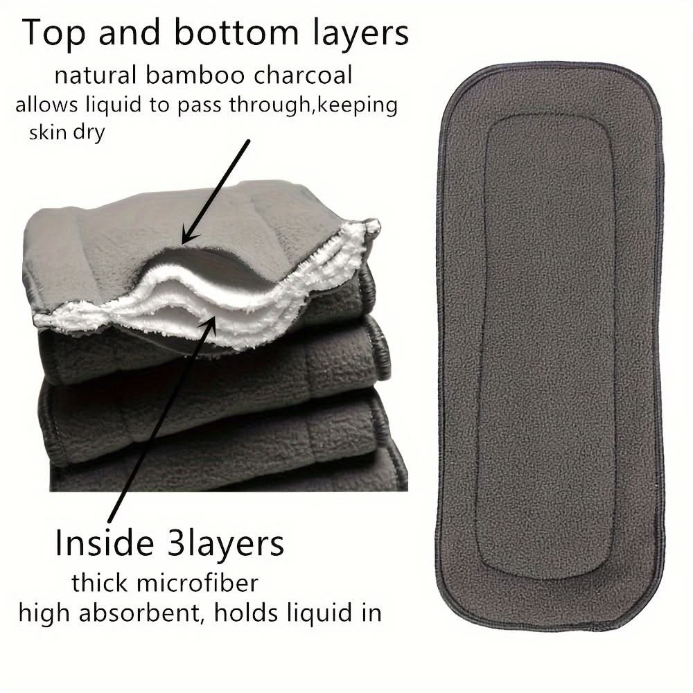 3pcs Bamboo Charcoal Cloth Diaper Inserts, 5-Layer Absorbent