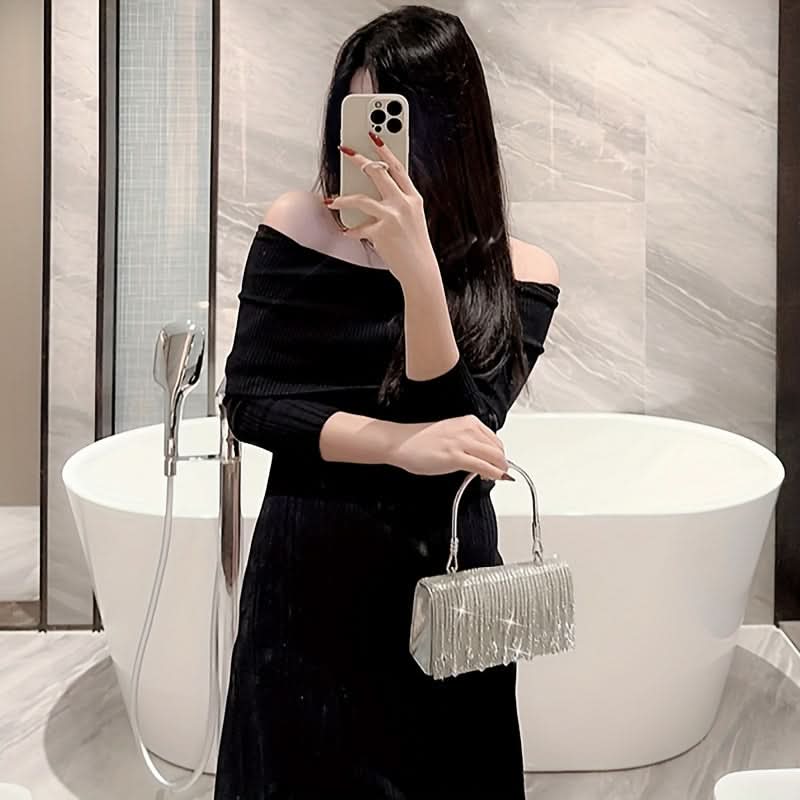 Silver Glittering Evening Clutch with Magnet Closure