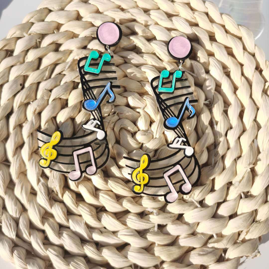 Colorful Music Note Earrings – Acrylic Geometric Statement Jewelry for Women