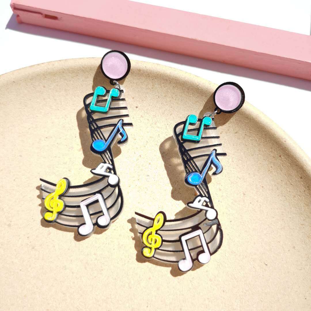 Colorful Music Note Earrings – Acrylic Geometric Statement Jewelry for Women