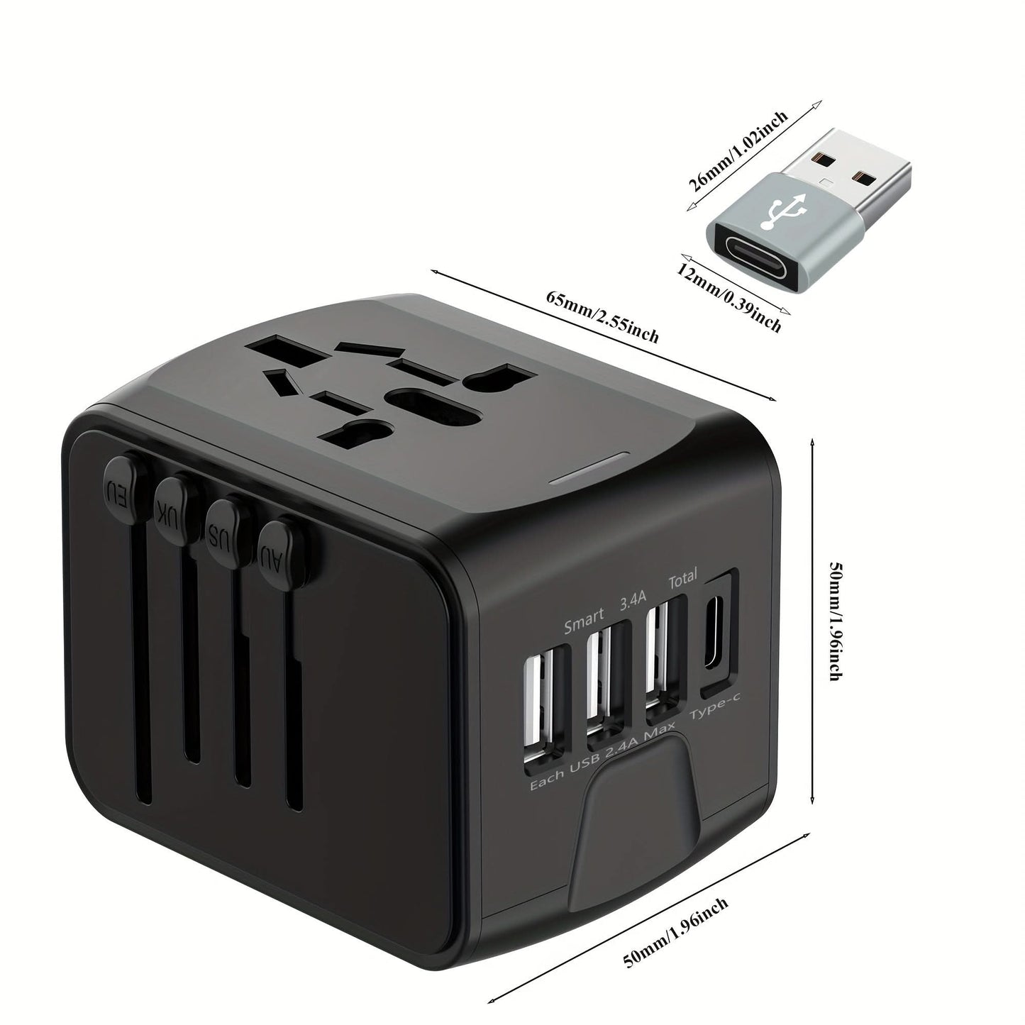 Universal Travel Plug Adapter with USB-C & USB-A