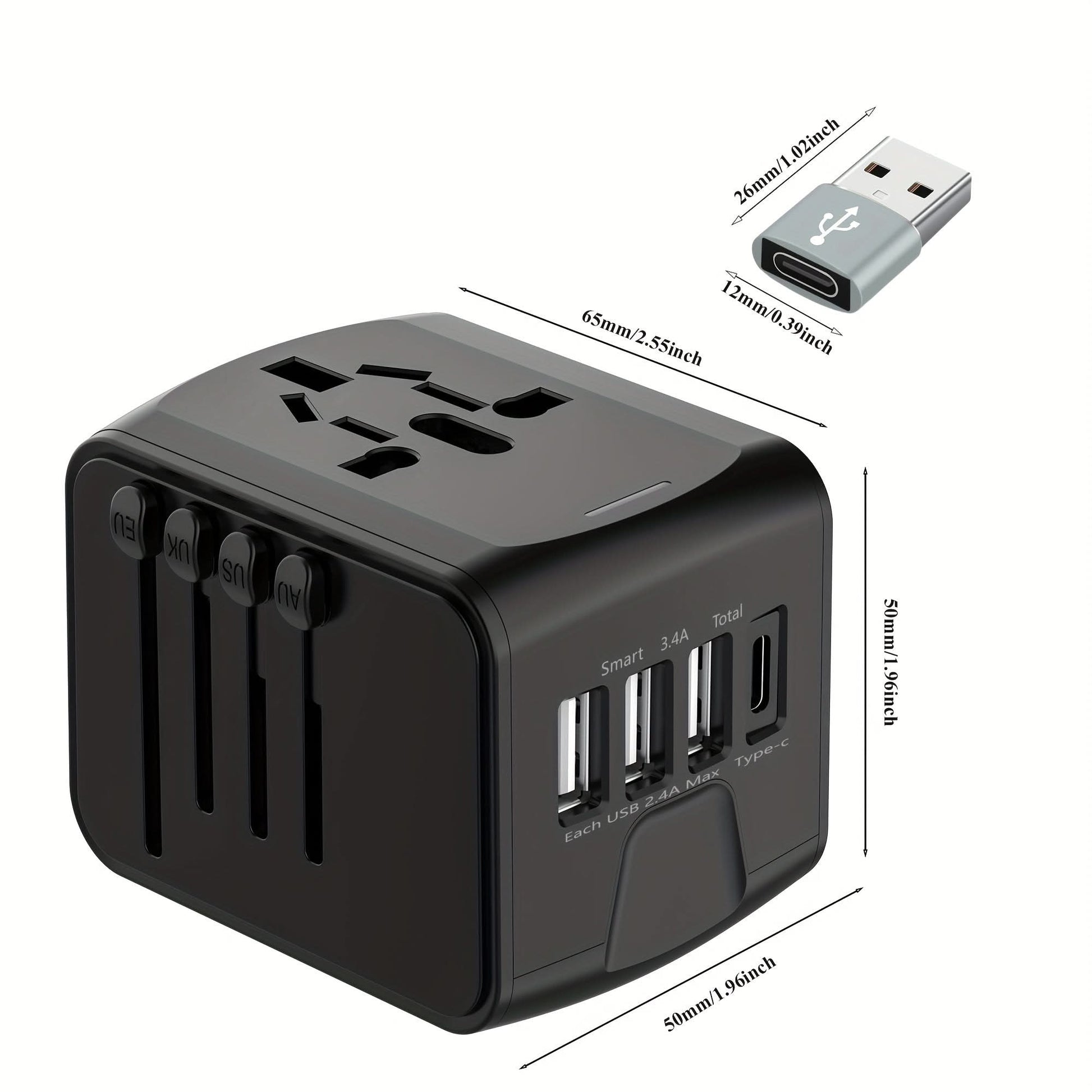 Universal Travel Plug Adapter with USB-C & USB-A