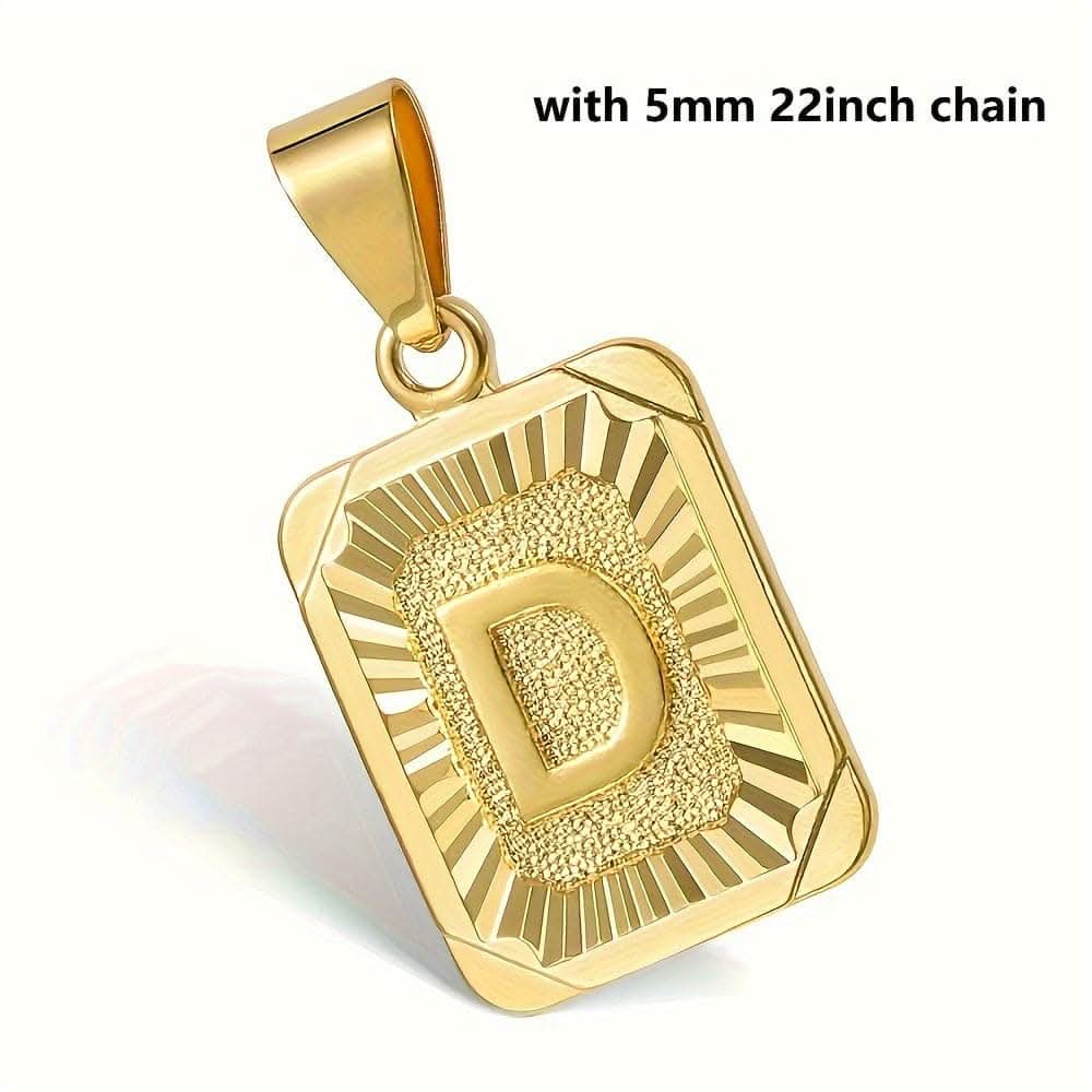 A-Z Pendant Letter Necklace – Stainless Steel Cuban Chain