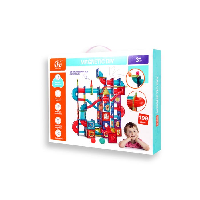 Magnetic Diy Assembly Building Track Rolling Ball Magnetic Connecting Blocks 199Pcs