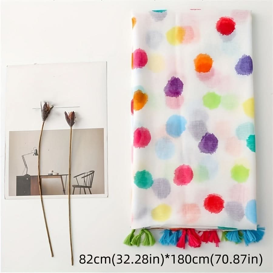 Colorful Polka Dot Women’s Scarf with Tassels