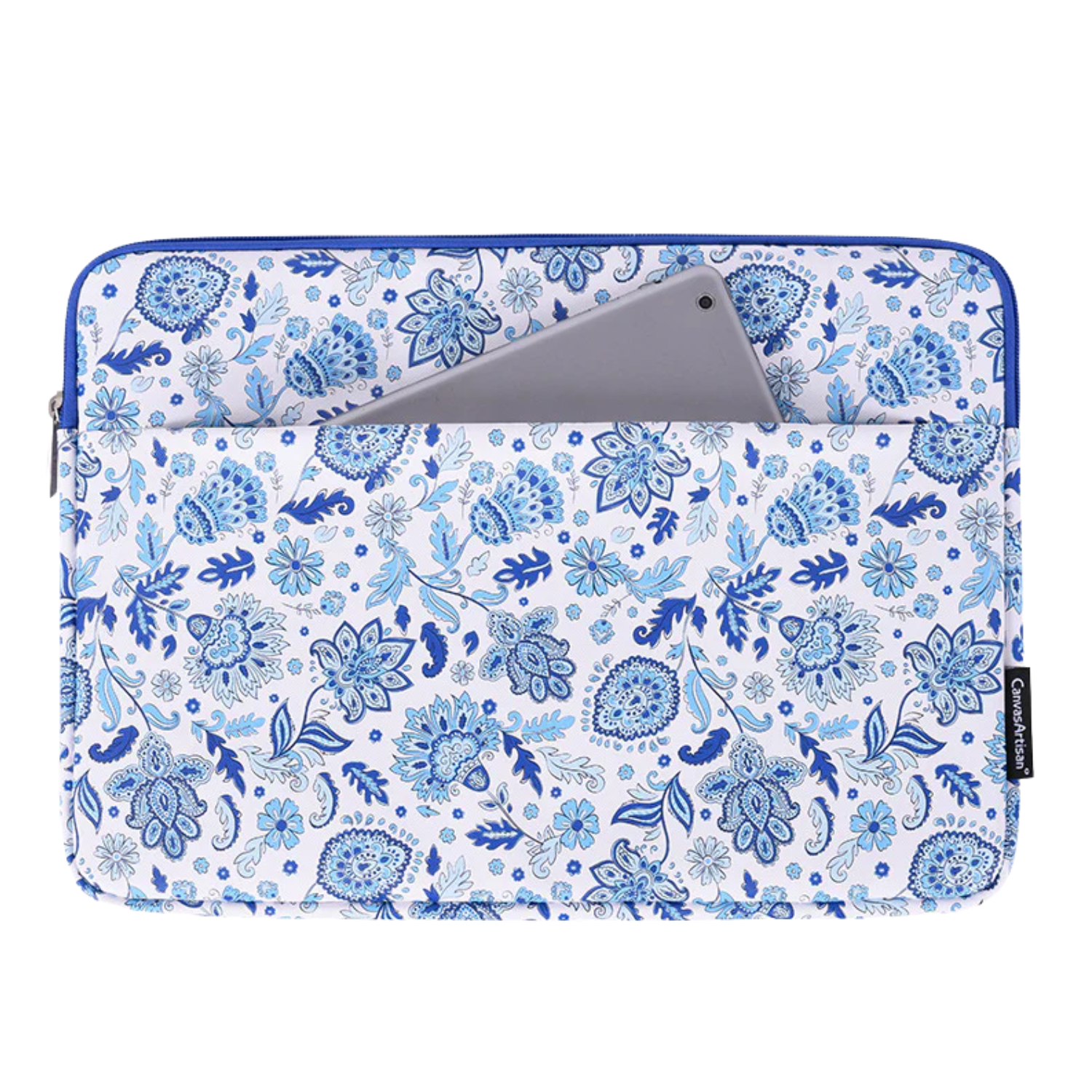 Waterproof Laptop Sleeve – PU Leather, Shockproof Inner Case with Blue Paisley Print
