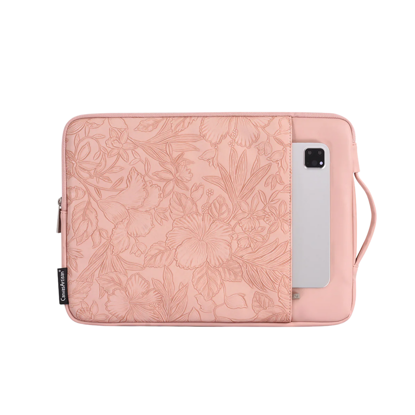 PU Leather Laptop Sleeve with Front Pocket – Fits 11"–15" – Floral Embossed