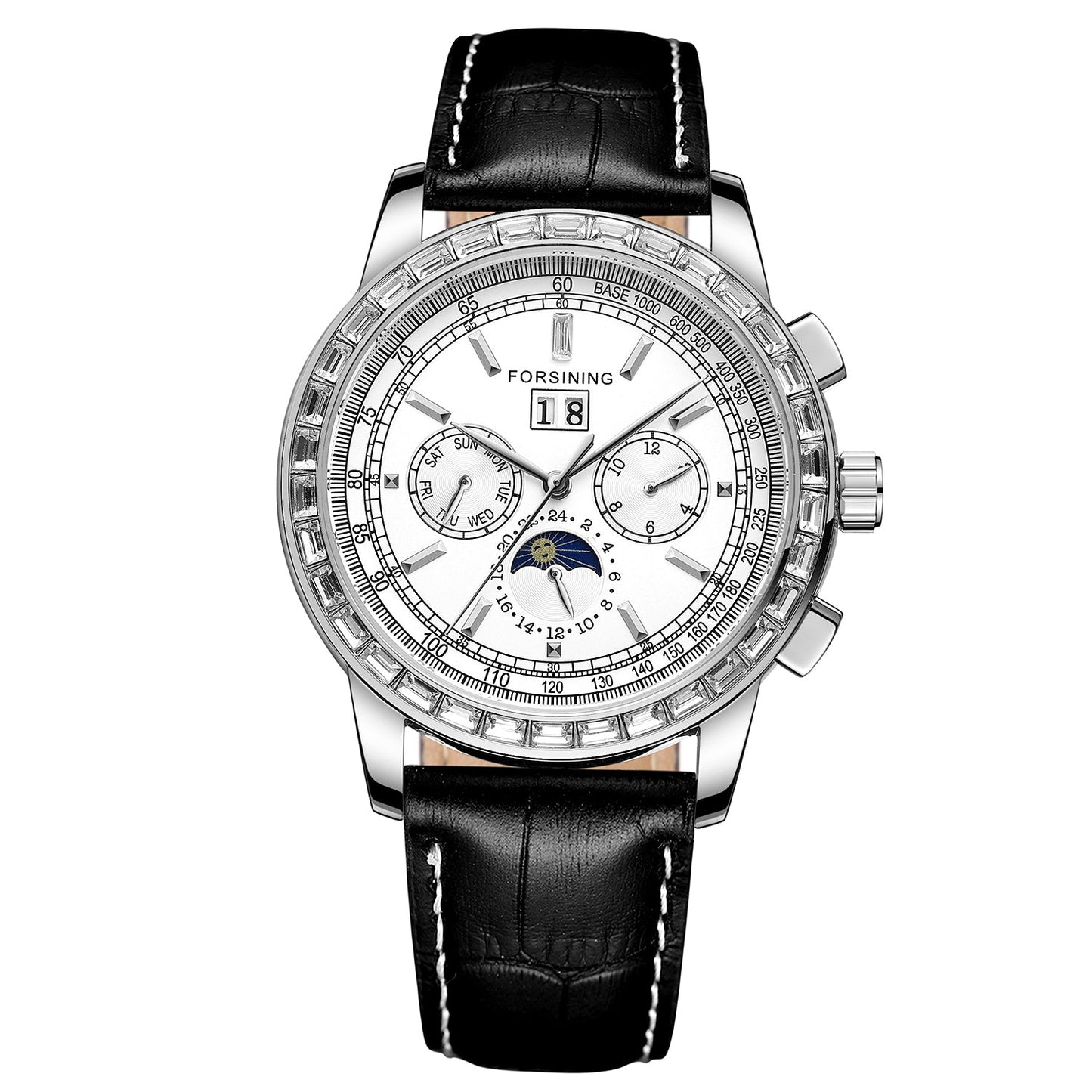 Men’s Rhinestone Mechanical Watch – Multifunction Semi-Automatic Timepiece