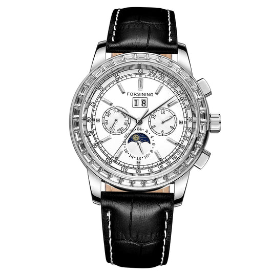 Men’s Rhinestone Mechanical Watch – Multifunction Semi-Automatic Timepiece