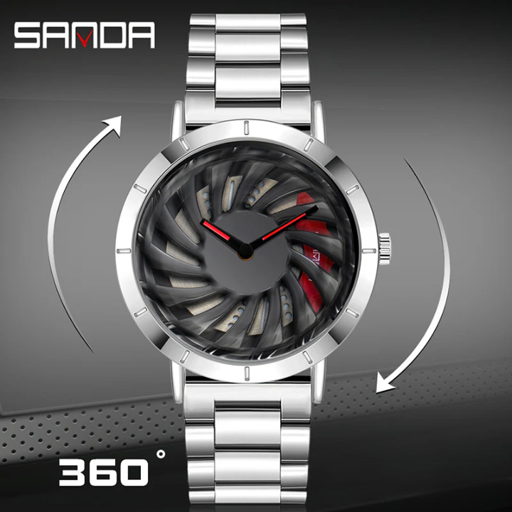 Sanda Men’s Steel Band Quartz Watch – Hollow Dial Analog Wristwatch, Waterproof Timepiece
