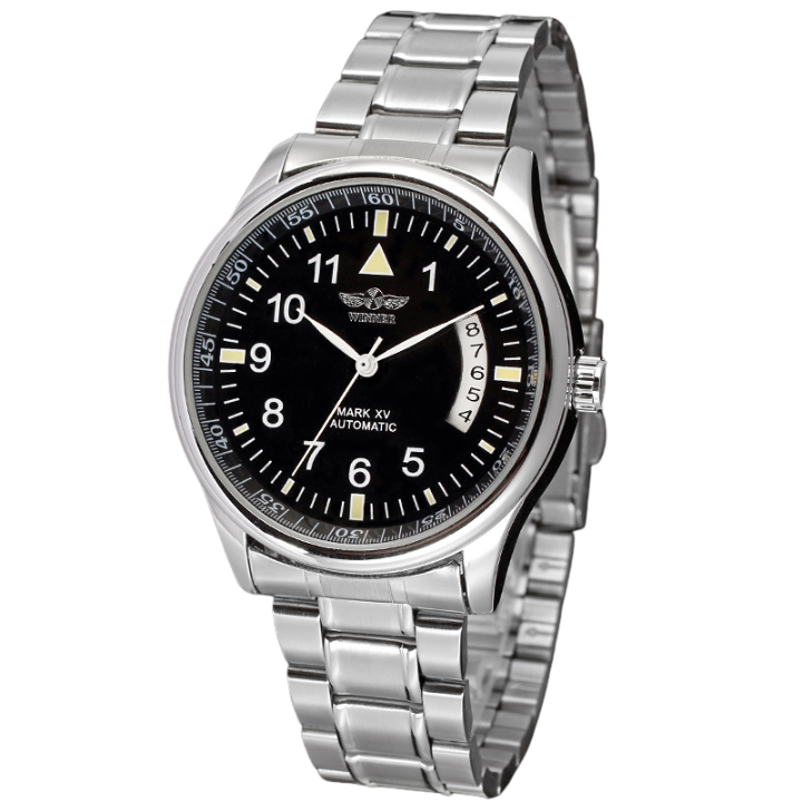 T-Winner Men’s Semi-Hollow Mechanical Watch – Stainless Steel Band, Calendar Display