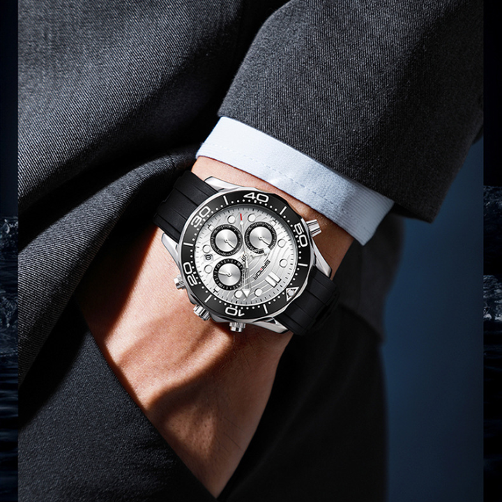 SANDA Men’s Silicone Quartz Watch – Business Analog Wristwatch with Luminous Hands