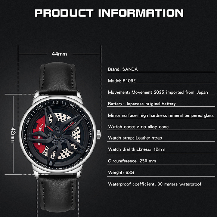 Sanda Men’s Leather Strap Quartz Watch – Hollow Dial Analog Wristwatch