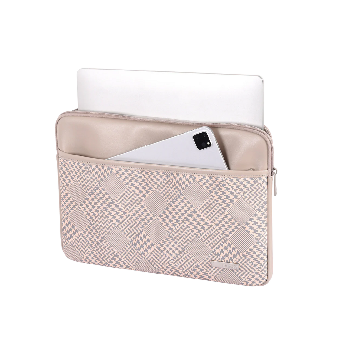 Checkered PU Laptop Sleeve – Waterproof Zipper Case for 11–15 Inch Devices