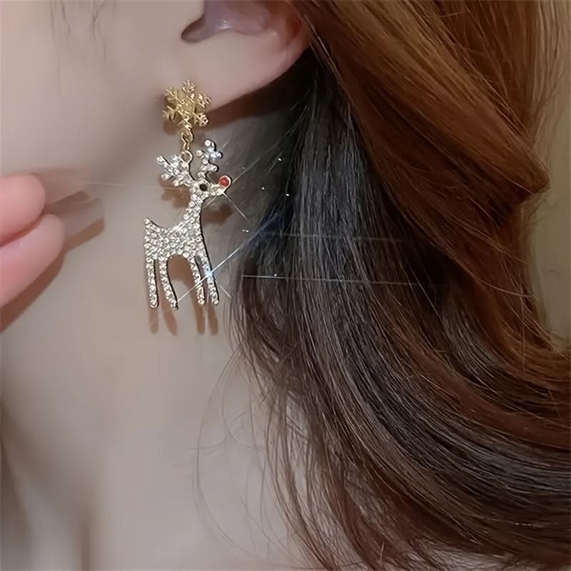 Snowflake Reindeer Pendant Earrings for Women
