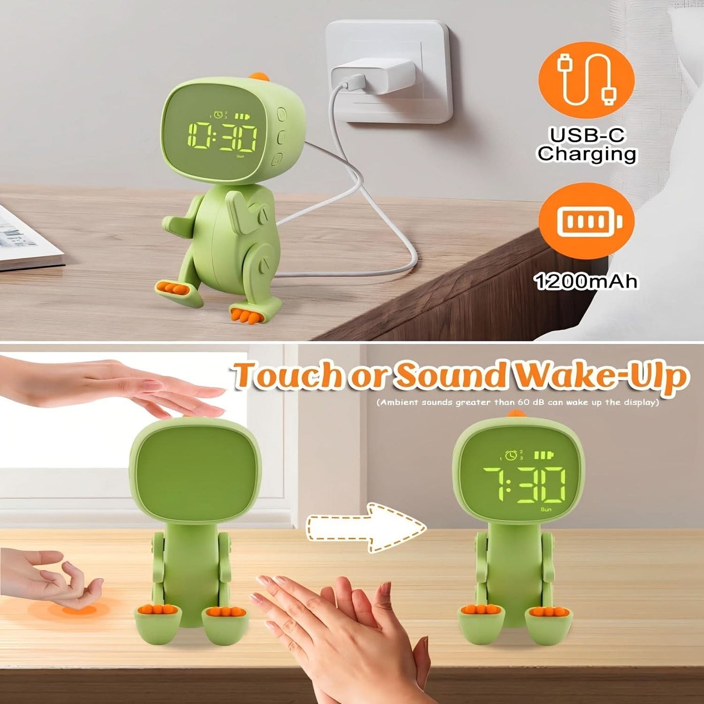 Dynamic Dinosaur Alarm Clock – USB Rechargeable