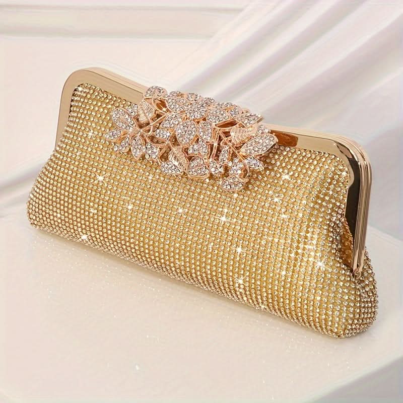 Golden Rhinestone Clutch Bag for Evening Events