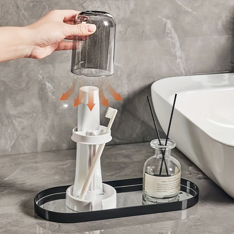 Sleek Toothbrush Holder & Mouthwash Cup Set for Couples