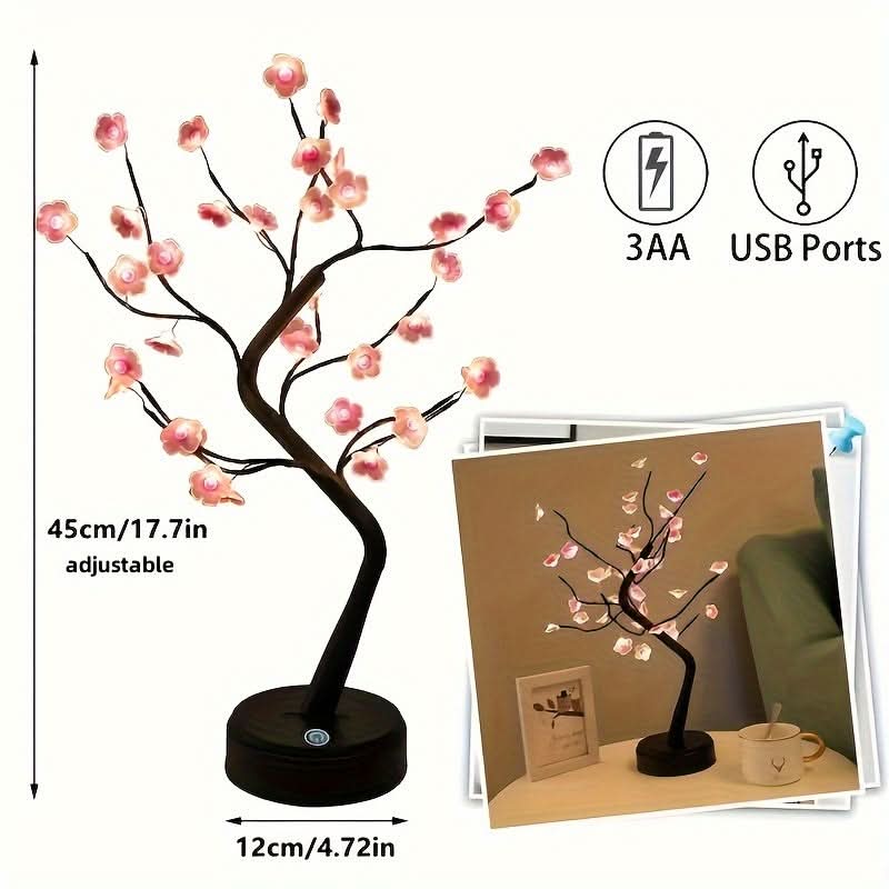 Cherry Blossom LED Bonsai Tree Lamp - USB & Battery Powered