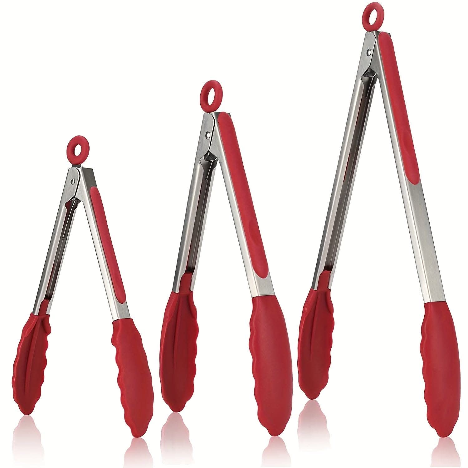 3-Pack Silicone & Stainless Steel Food Tongs - Multifunctional Kitchen Utensils