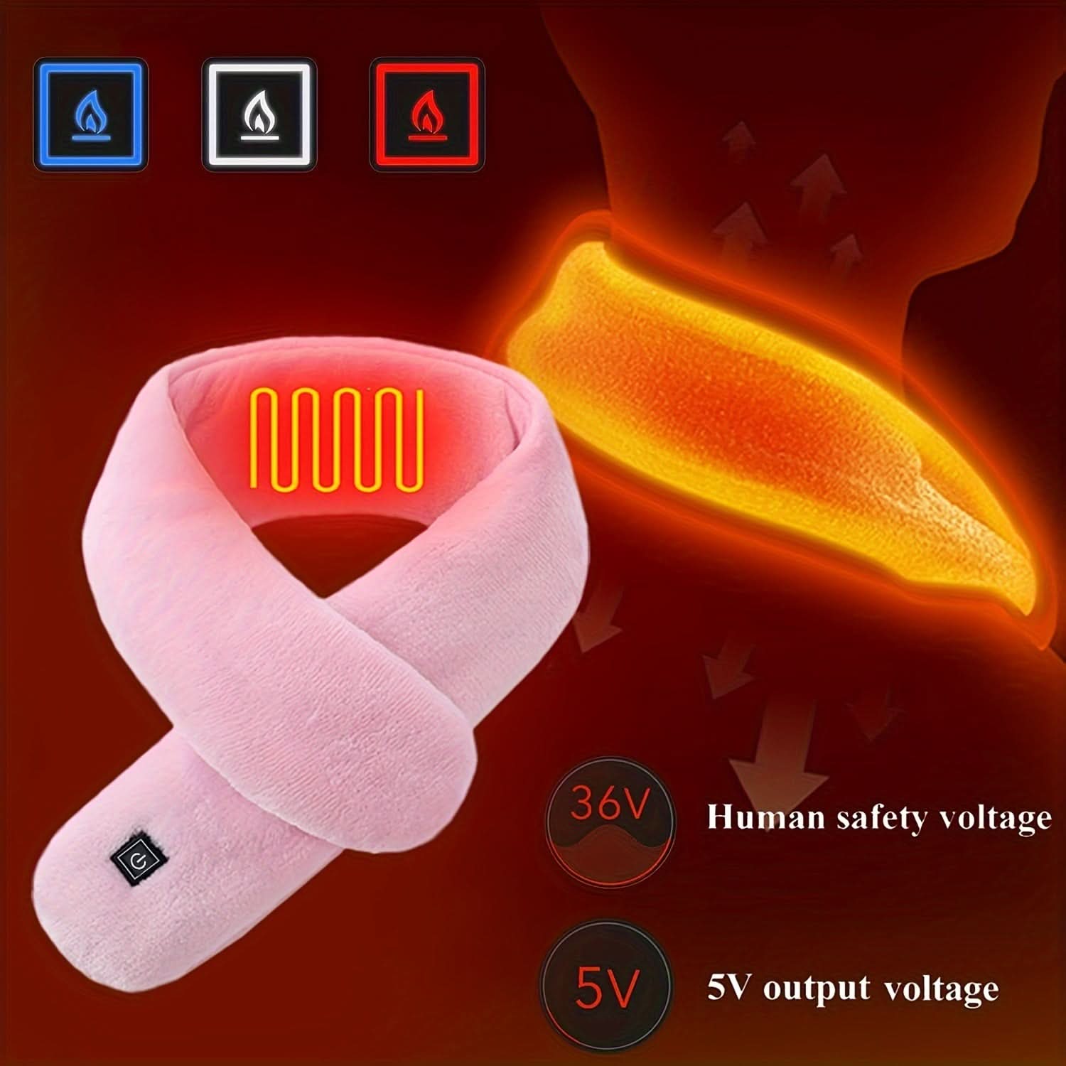 USB Heated Scarf – 3 Heat Settings, Washable Neck Warmer
