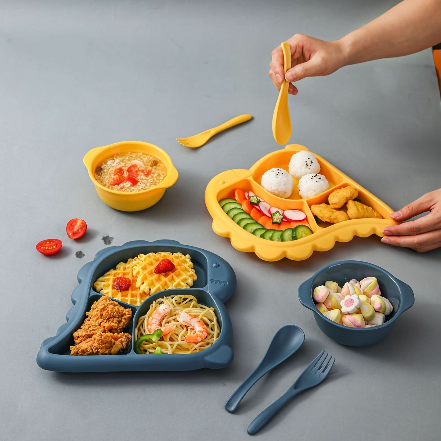 Dinosaur-Shaped Kids Dinnerware Set -Plastic Plate, Combo Pack