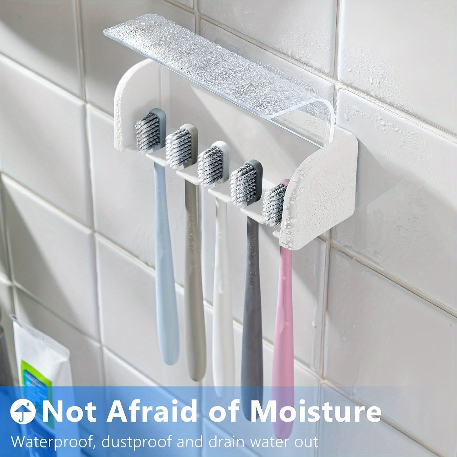5-Slot Wall-Mounted Toothbrush Holder with Cover
