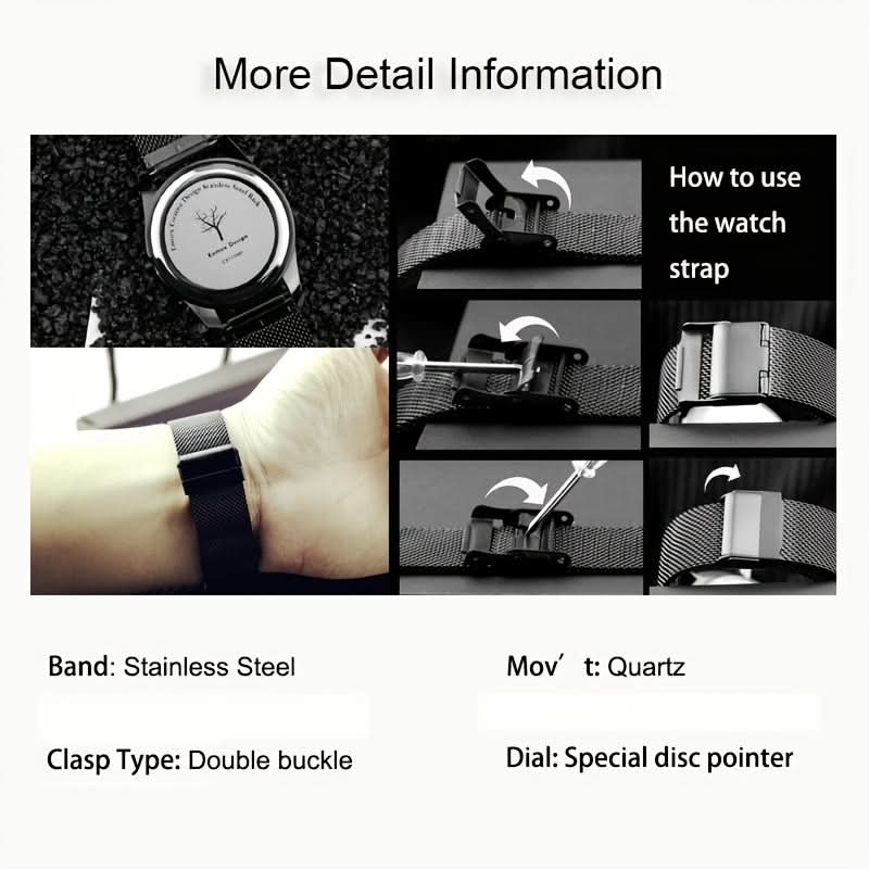 Men's Funky Quartz Watch with 3D Leaf Vein Dial – Unique Texture, Stainless Steel Strap