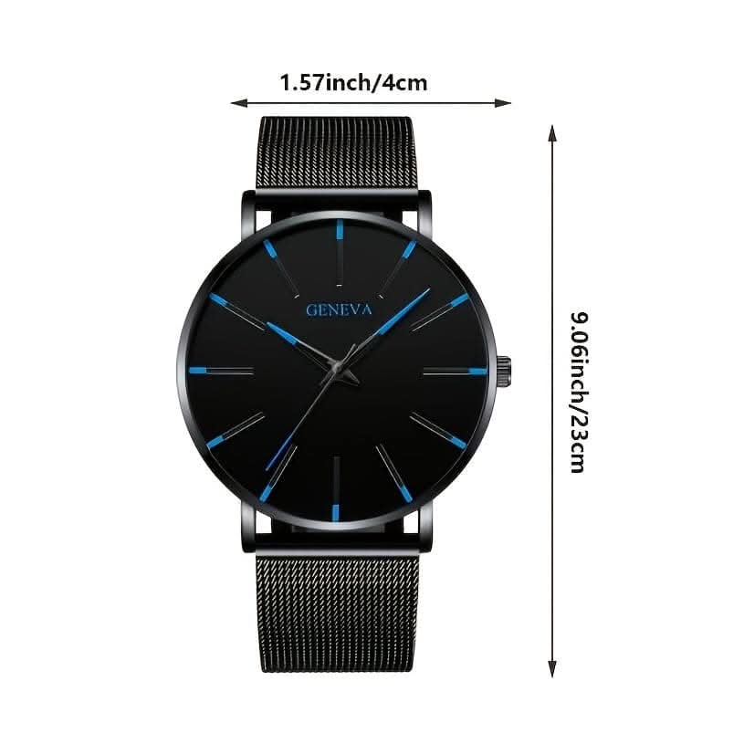 Minimalist Men's Fashion Ultra Thin Watch with Stainless Steel Mesh Belt