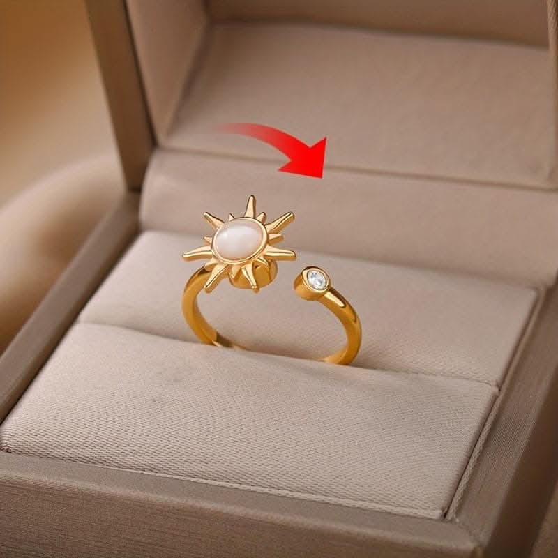 Adjustable Opal Sun Ring – Stainless Steel