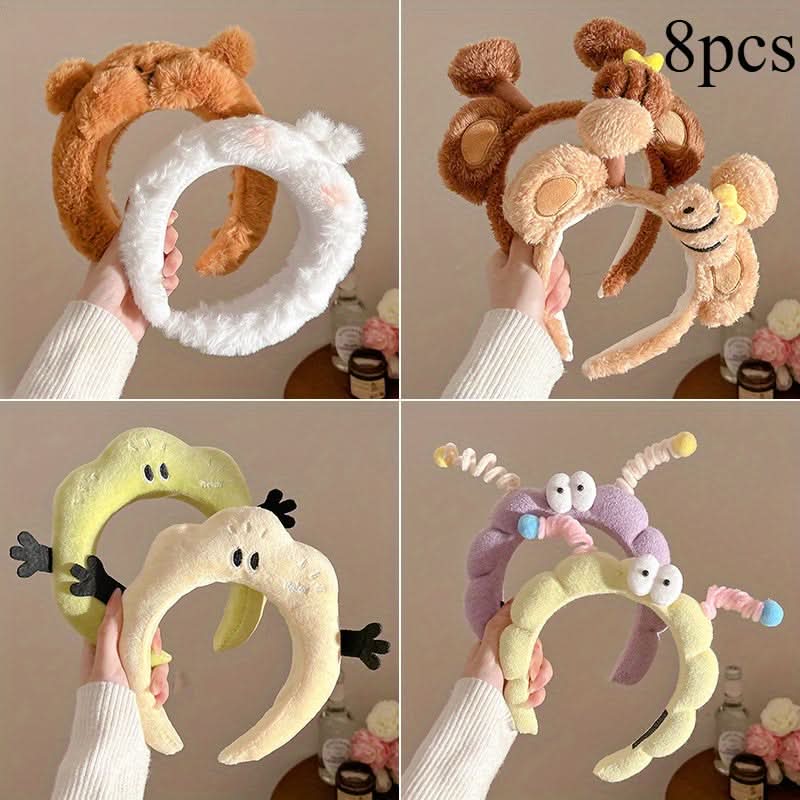 4pcs Plush Animal Ear Headbands, Non-Slip Hair Hoops