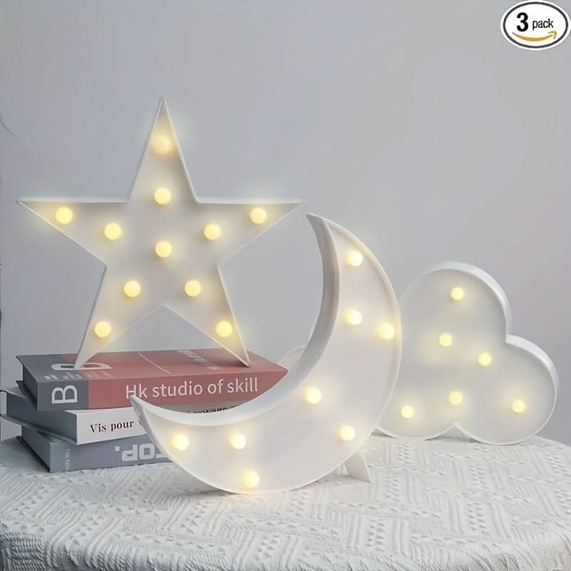 3pcs LED Crescent Moon & Star Cloud Night Lights – Wall-Mountable Decor