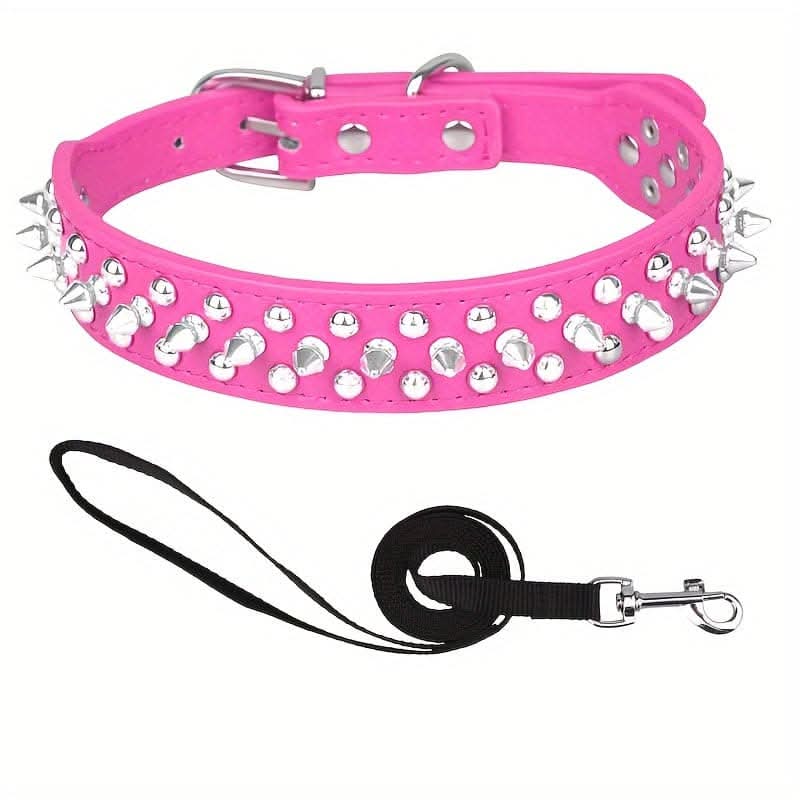 Adjustable Leather Spiked Dog Collar Set