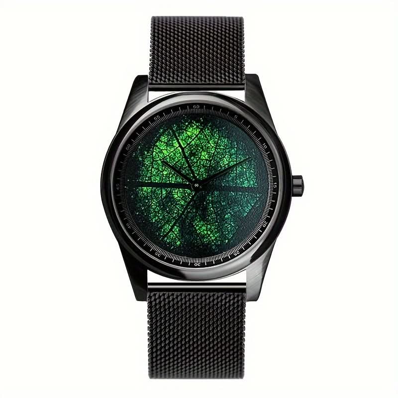 Men's Funky Quartz Watch with 3D Leaf Vein Dial – Unique Texture, Stainless Steel Strap