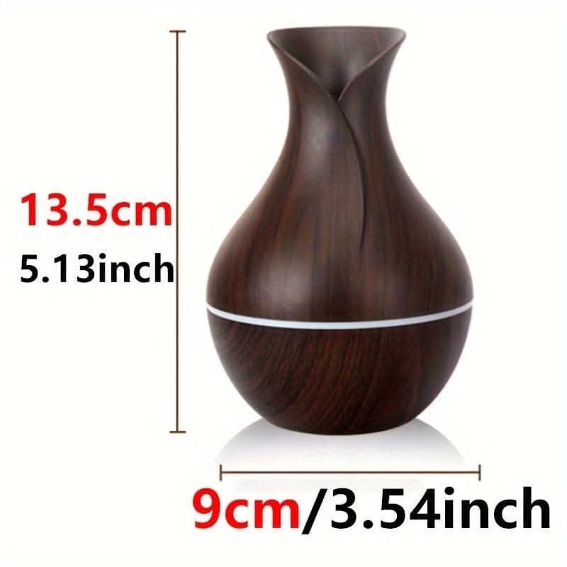 150ml Wood Grain Aromatherapy Diffuser Humidifier - Stylish Vase Design with LED Light