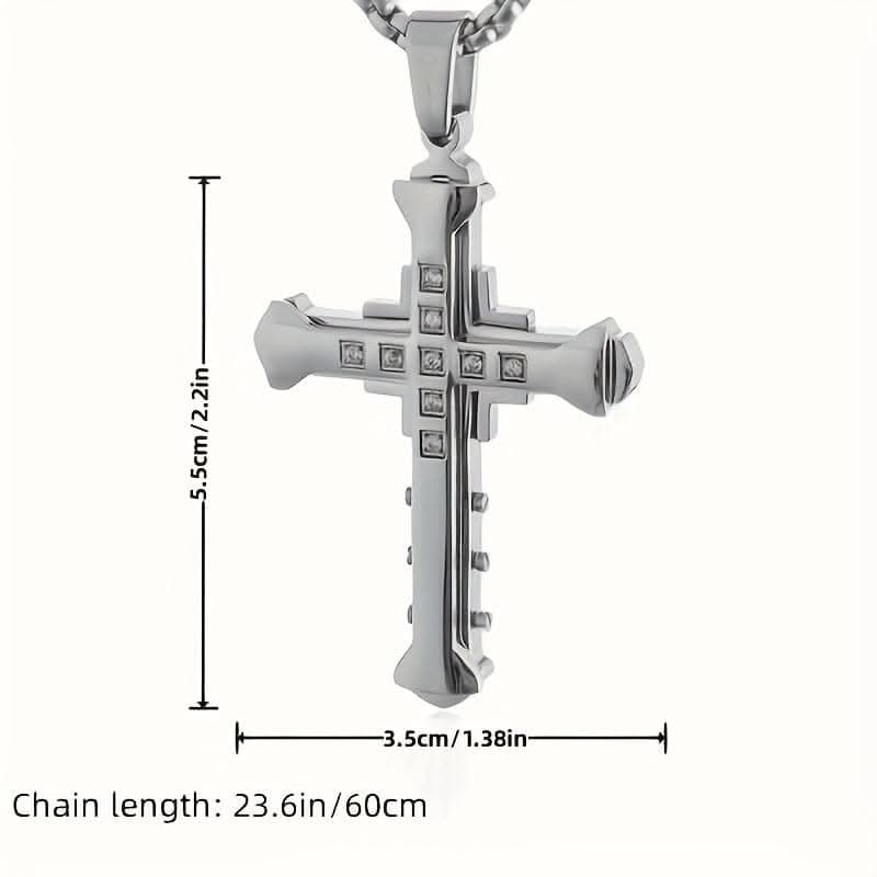 Luxury Titanium Steel Cross Pendant Necklace – Zircon Inlaid