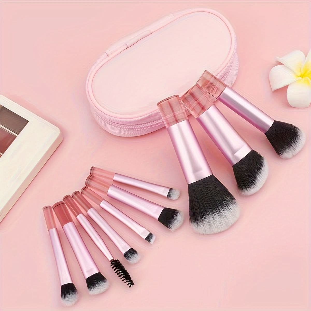 10-Piece Travel Makeup Brush Set with Case - Compact & Versatile