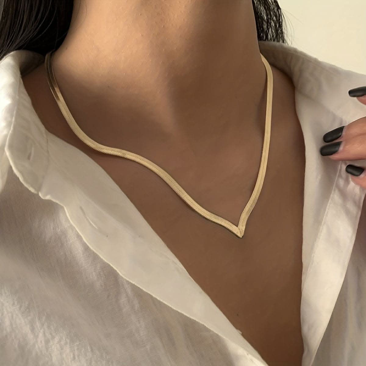 Chunky Golden Snake Herringbone Chain Necklace (4mm)
