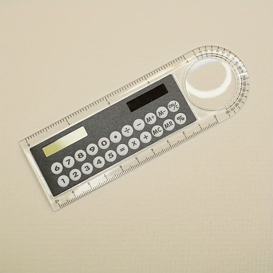 Mini 4-In-1 Solar-Powered Calculator with Ruler - LED Display