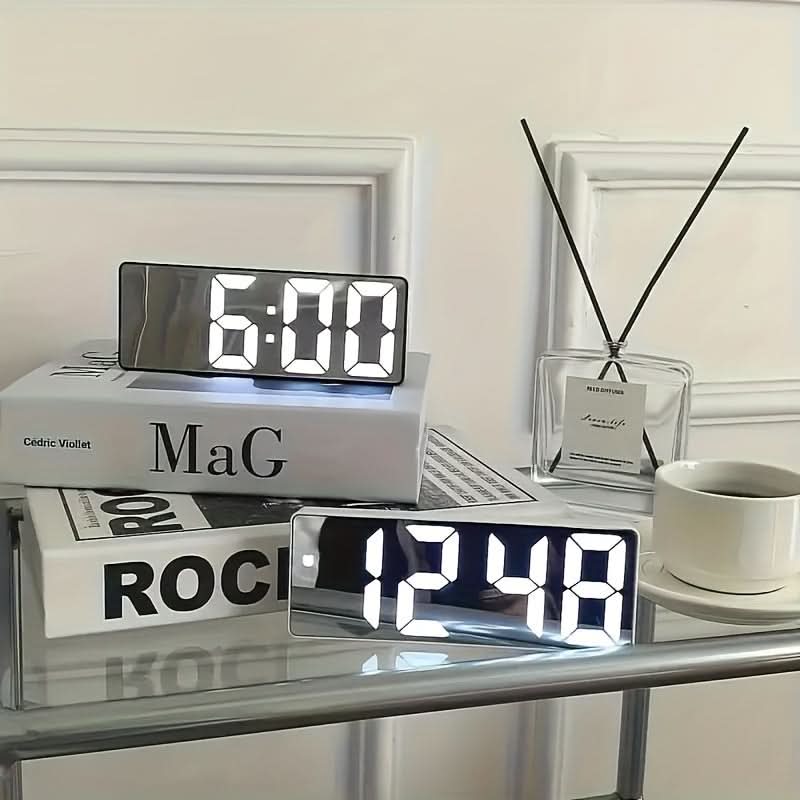 USB-Powered LED Digital Alarm Clock, Mirror Display