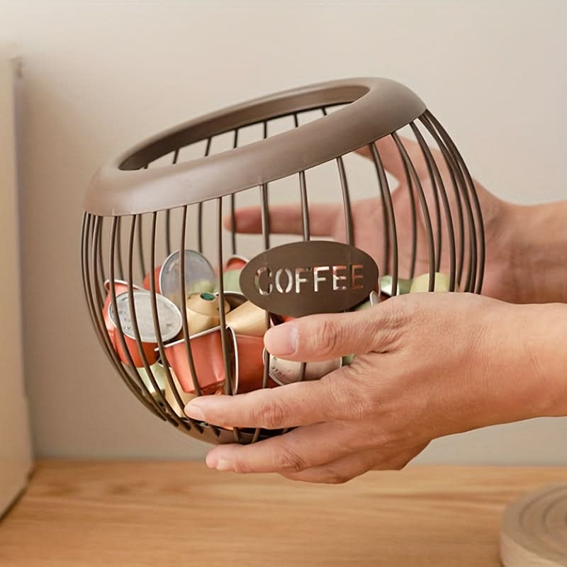 Sleek Metal Coffee Pod Holder – Stylish Iron Storage Basket for Snacks
