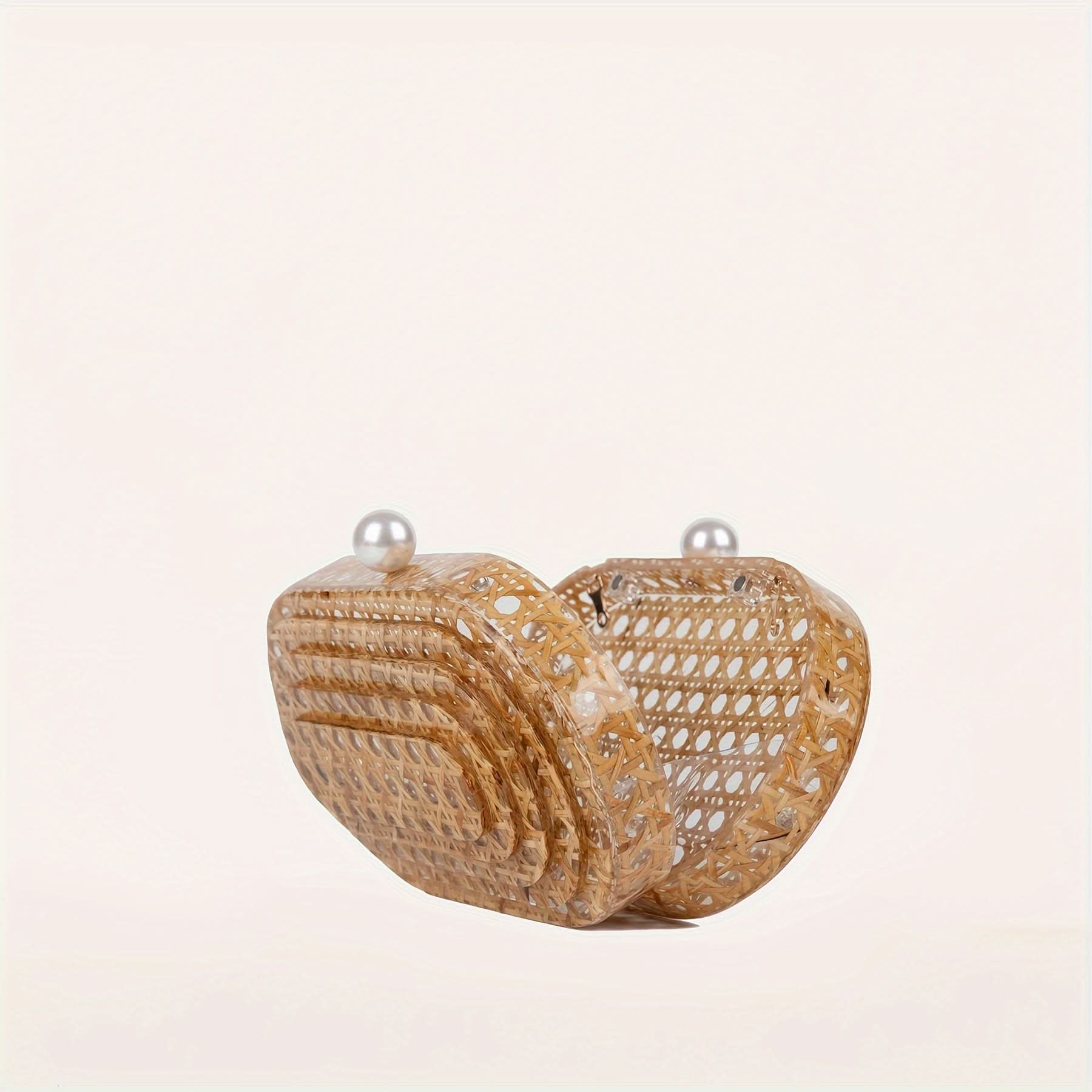 Pearl Rattan Clutch – Handwoven, Perfect for Weddings & Events