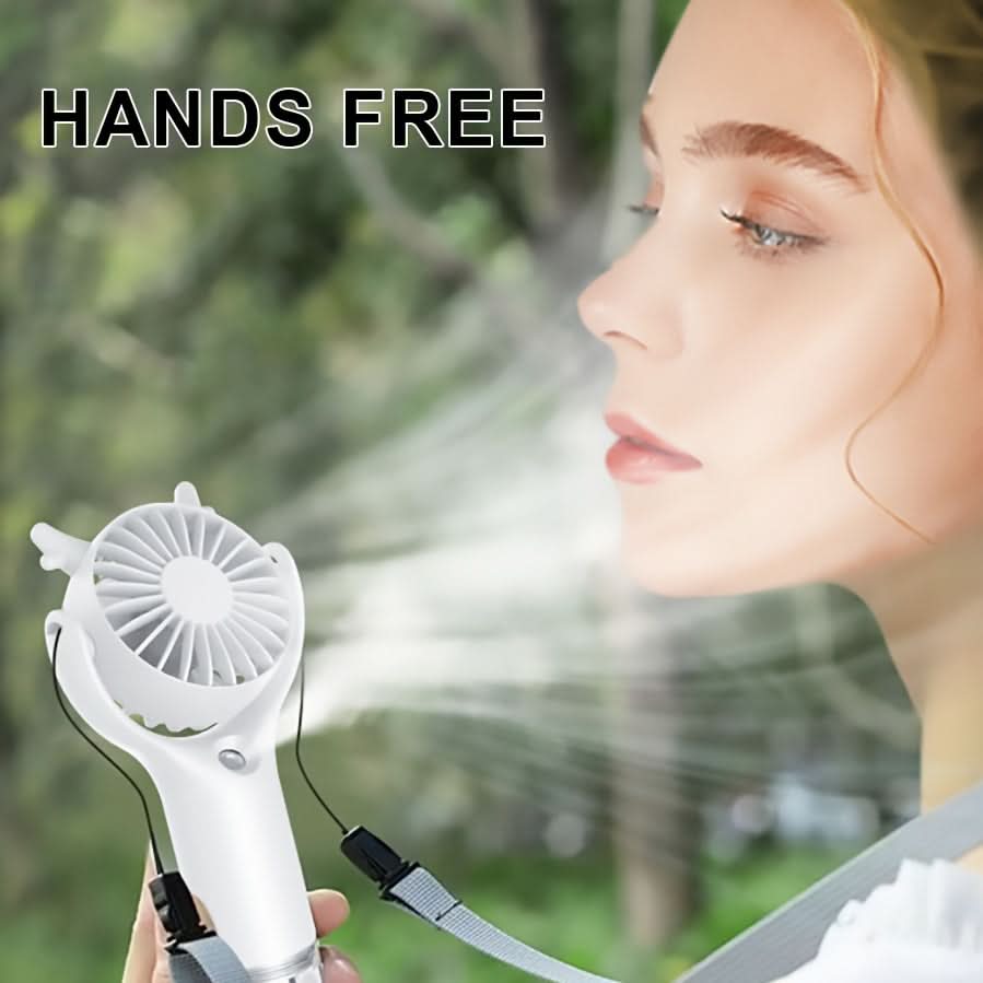 USB Rechargeable Spray Fan – Portable Handheld Misting Fan with Strap
